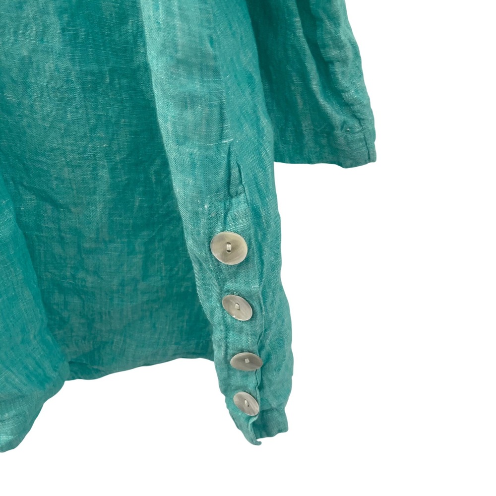 Tahari  Linen Tunic Top Turquoise 3/4 Sleeve Button Detail 2X Lagenlook - Picture 4 of 9